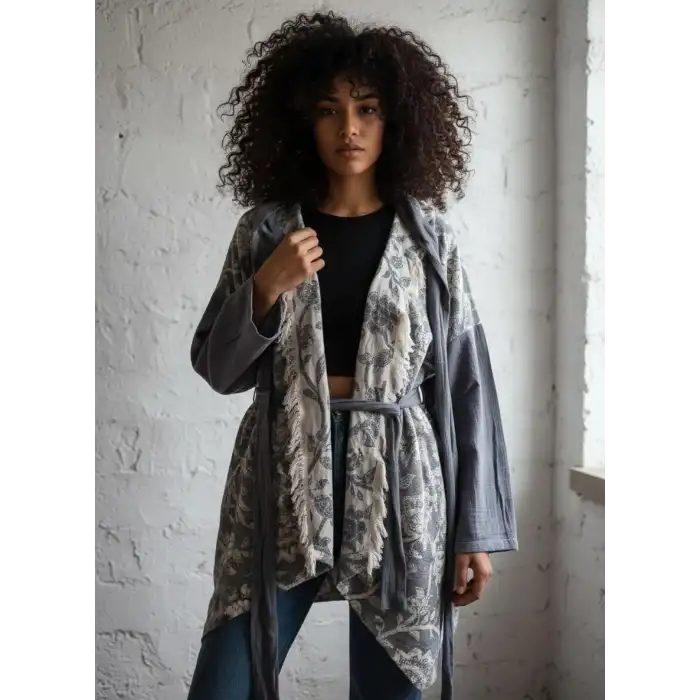 NOTALGIA KAPŞONLU PAMUK KİMONO