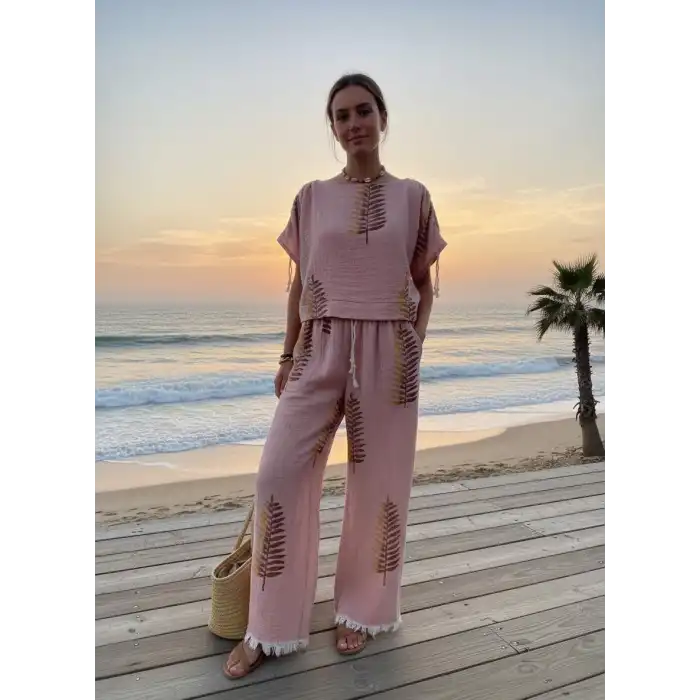 FERNS OMUZDAN BÜZGÜLÜ BLUZ & PANTOLON TAKIM