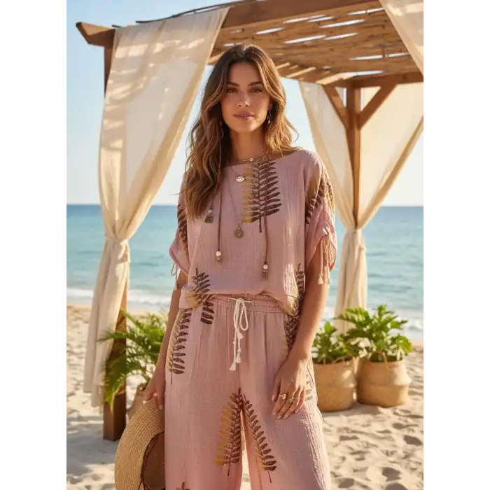 FERNS OMUZDAN BÜZGÜLÜ BLUZ & PANTOLON TAKIM