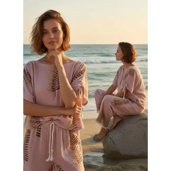 FERNS OMUZDAN BÜZGÜLÜ BLUZ & PANTOLON TAKIM