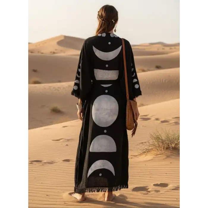 MOON TAHTA BASKILI MÜSLİN KİMONO