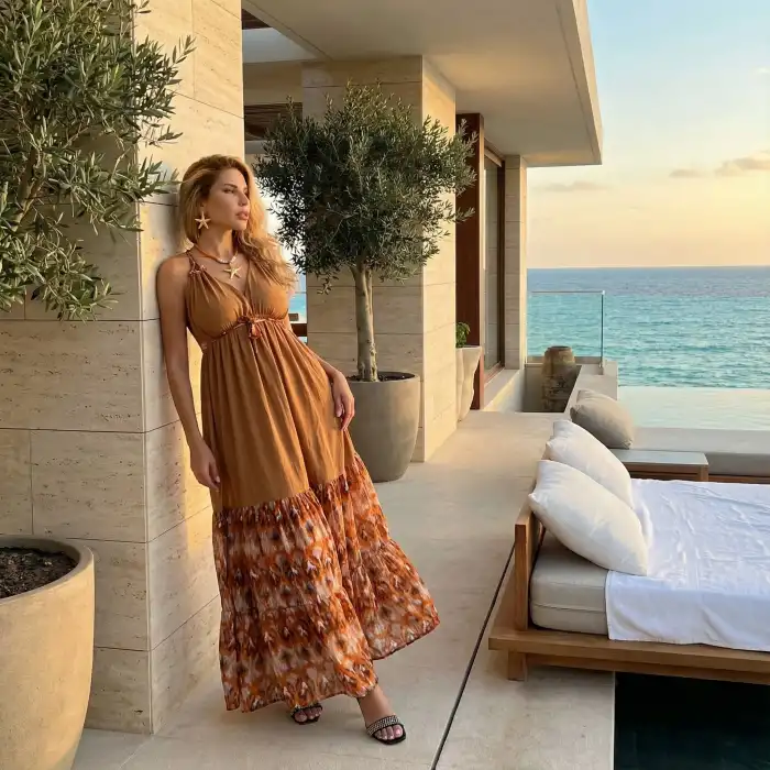 GAZELLE BOHO ÇİNGENE ELBİSE / Camel