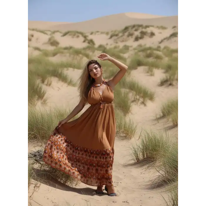 GAZELLE BOHO ÇİNGENE ELBİSE / Camel