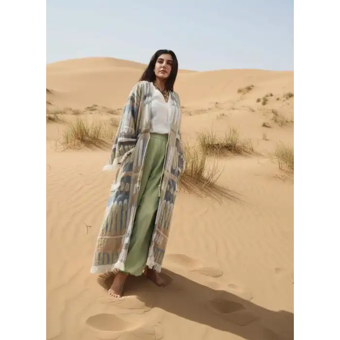 TOTEM DOKUMA JAKAR PAMUK KİMONO / Bej