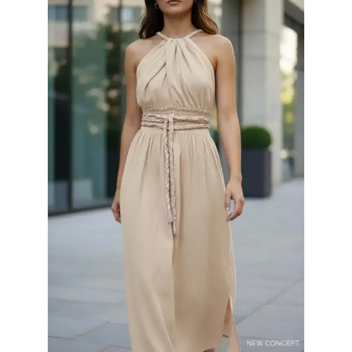 PETUNYA ÖRGÜ DETAYLI BOHEM ELBİSE / Bej