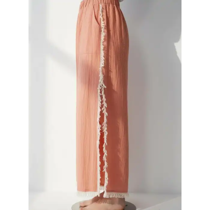 PÜSKÜLLÜ CRINCLE PANTOLON / Turuncu