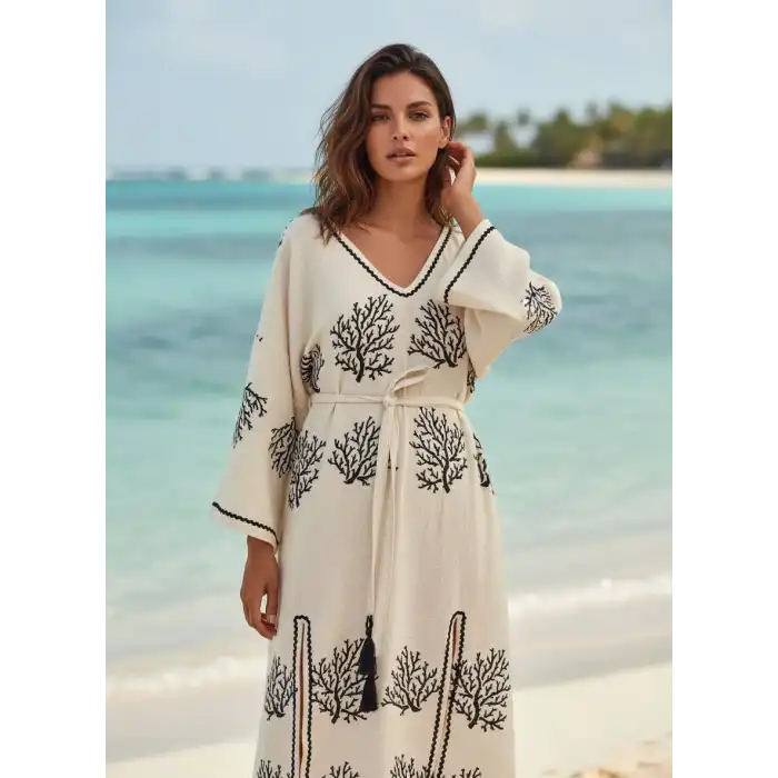 CORAL PAMUK BASKILI ELBİSE / mercan desen