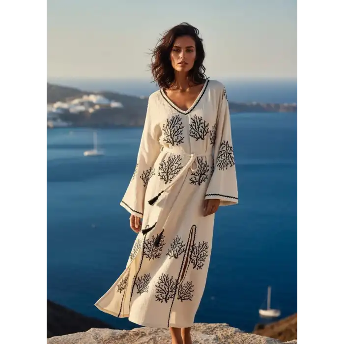 CORAL PAMUK BASKILI ELBİSE / mercan desen