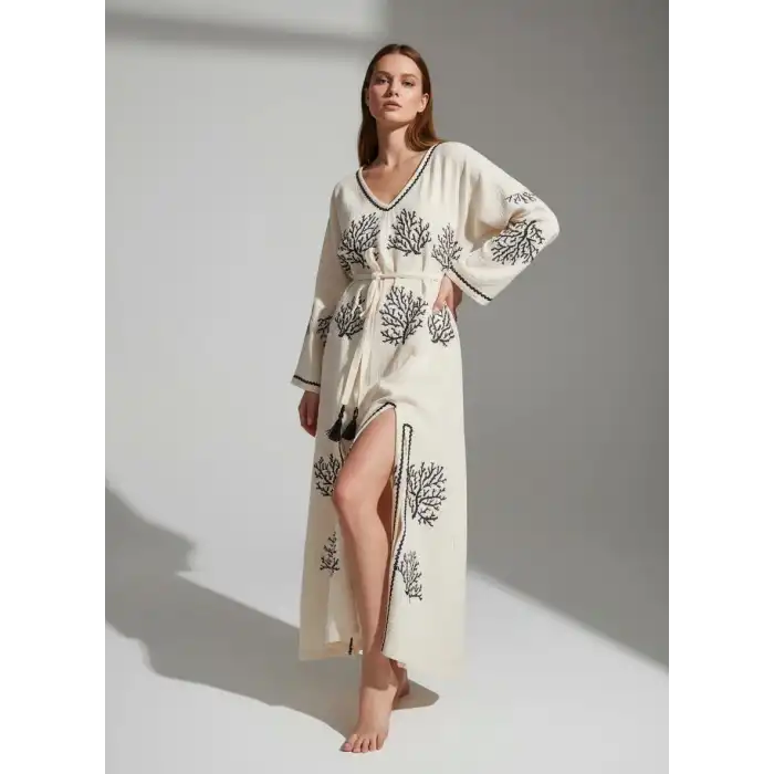 CORAL PAMUK BASKILI ELBİSE / mercan desen