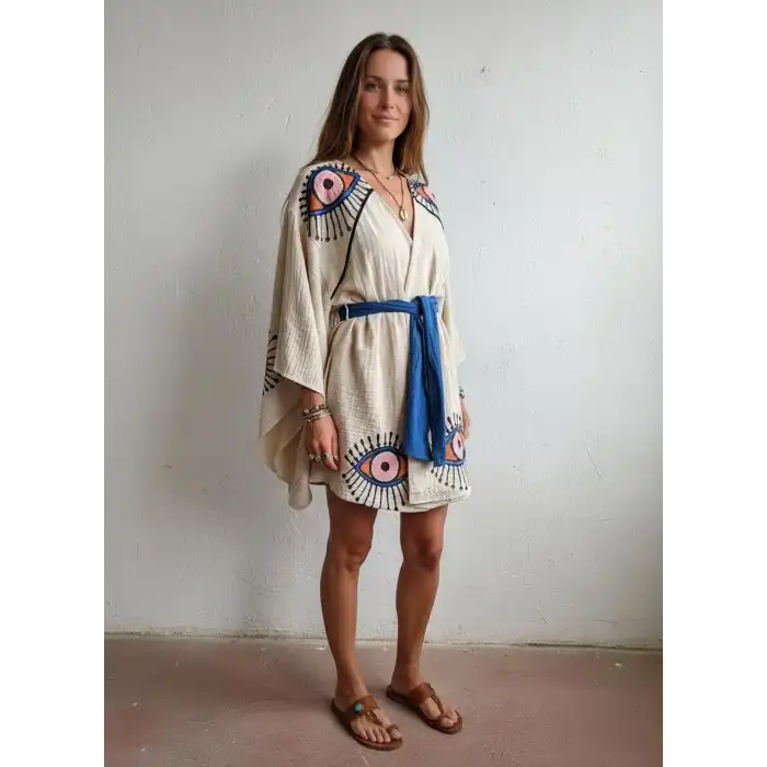 TILSIM PAMUK DOKUMA TAŞ BASKI KİMONO