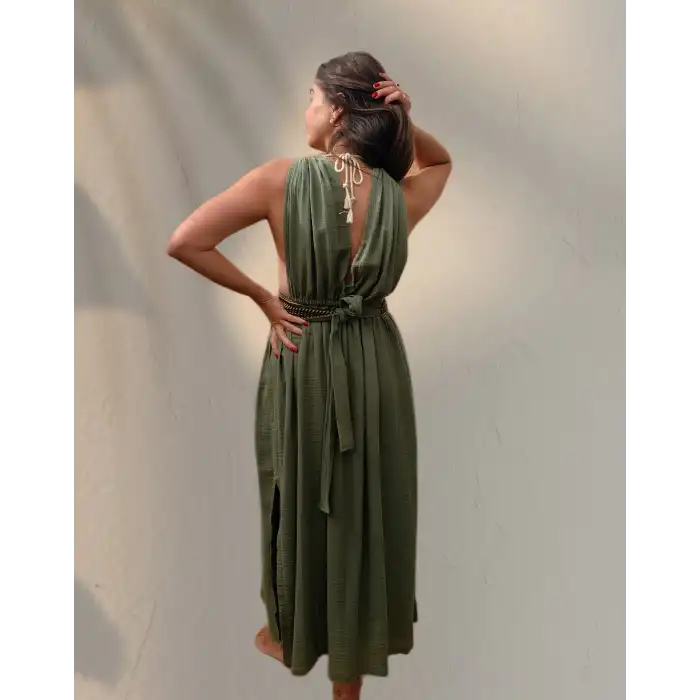 AZİZE BOHEM STİL MÜSLİN ELBİSE / Çağla