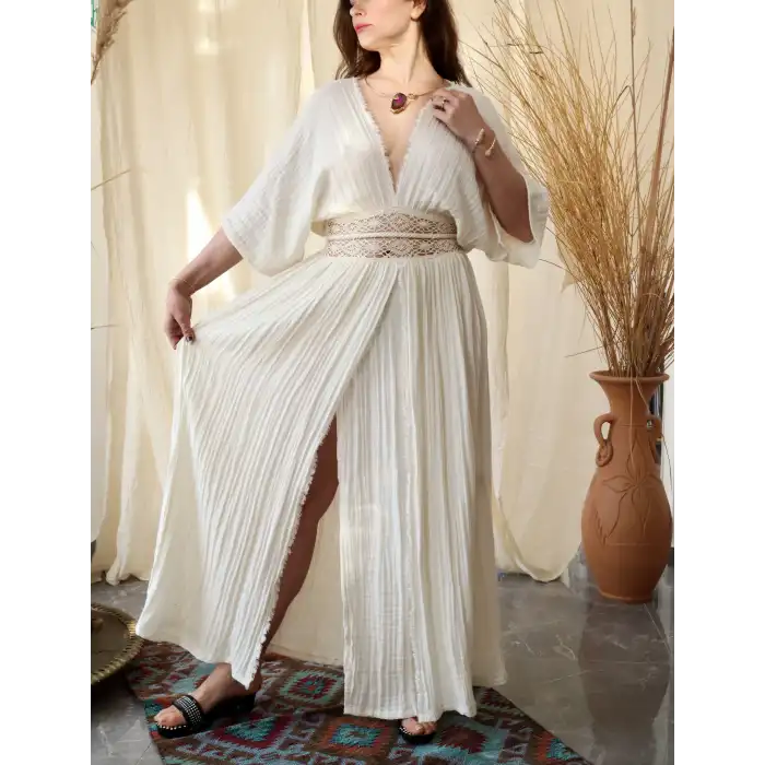 HELEN BELİ DANTELLİ MÜSLİN ELBİSE