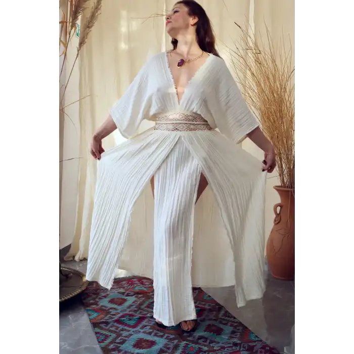 HELEN BELİ DANTELLİ MÜSLİN ELBİSE