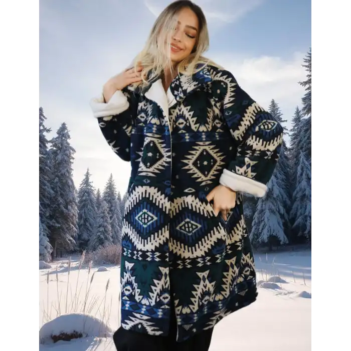 NAVAJO POLAR KİLİM DESEN PALTO