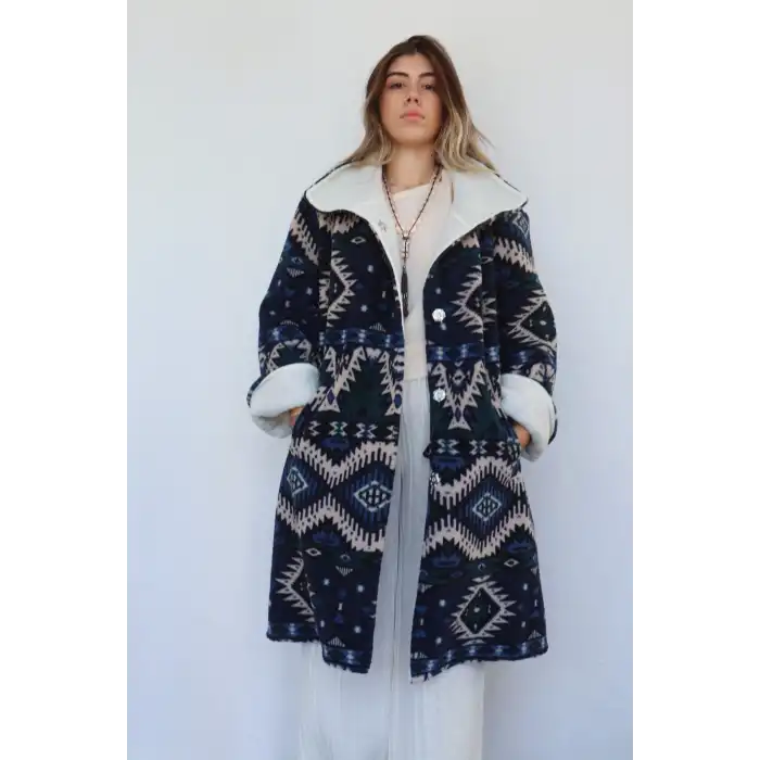 NAVAJO POLAR KİLİM DESEN PALTO