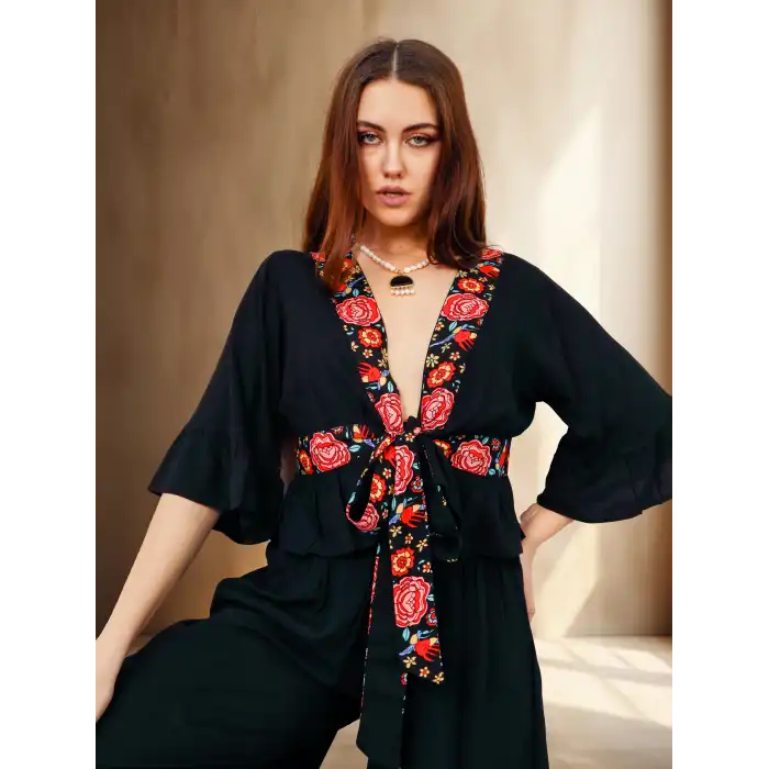 PAMİRA VİSKON PANT & BLUZ TAKIM Siyah