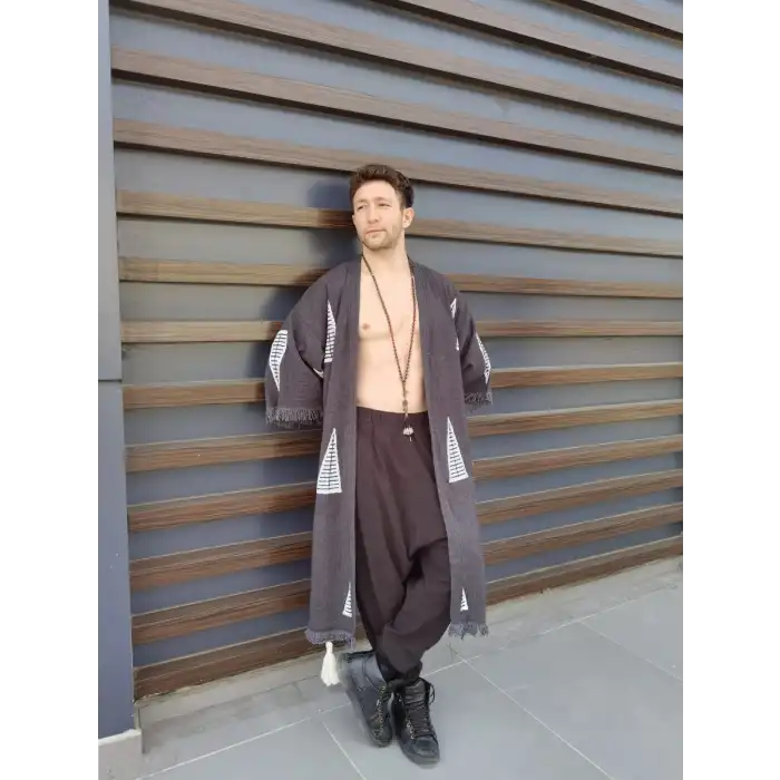 PYRAMID TAHTA BASKI KAFTAN / siyah