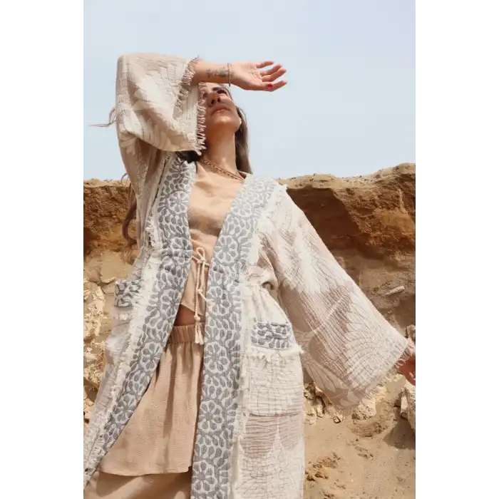 LAKLAKHAN JAKAR DOKUMA MÜSLİN KAFTAN