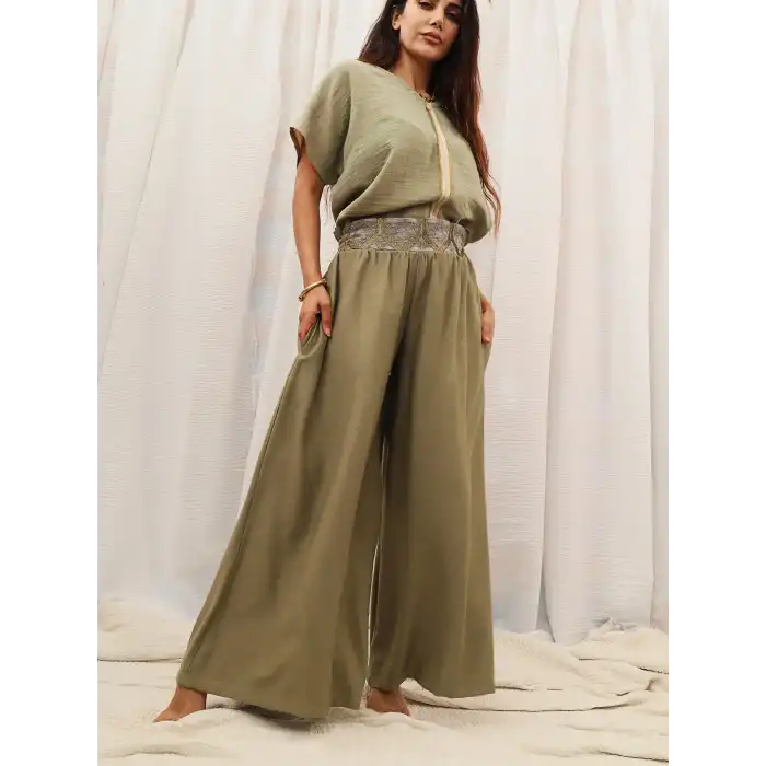 SAHRA BOHEM BOL PAÇA PANTOLON / Yağ Yeşili