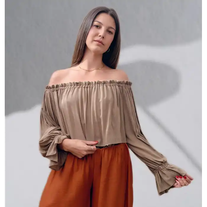 SAHRA MADONNA YAKA CROP BLUZ / Vizon