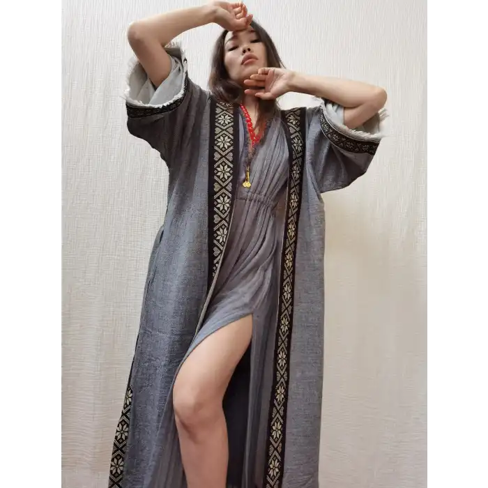 TARSUS KİLİM BORDÜRLÜ DOKUMA KAFTAN / siyah