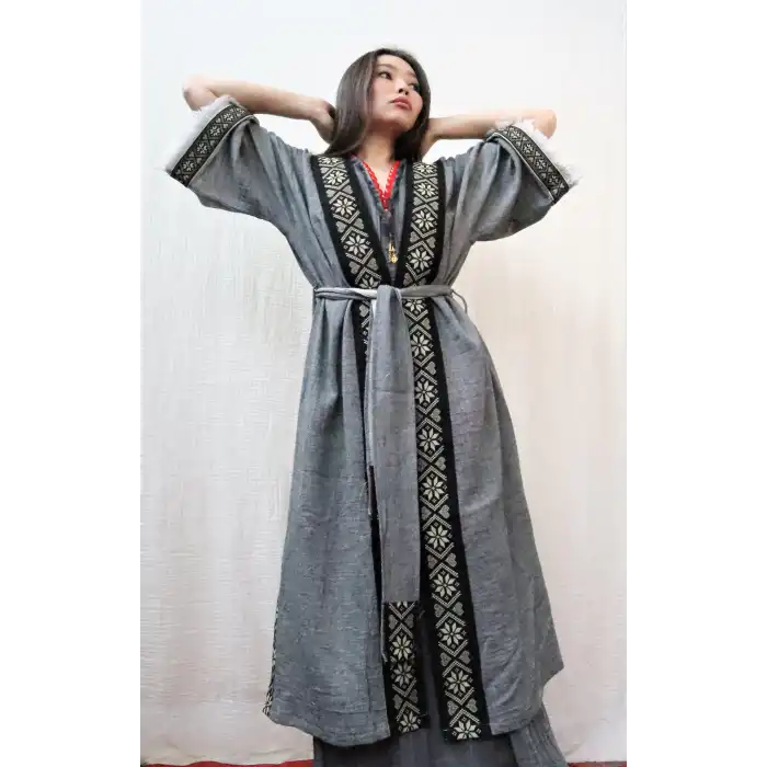 TARSUS KİLİM BORDÜRLÜ DOKUMA KAFTAN / siyah