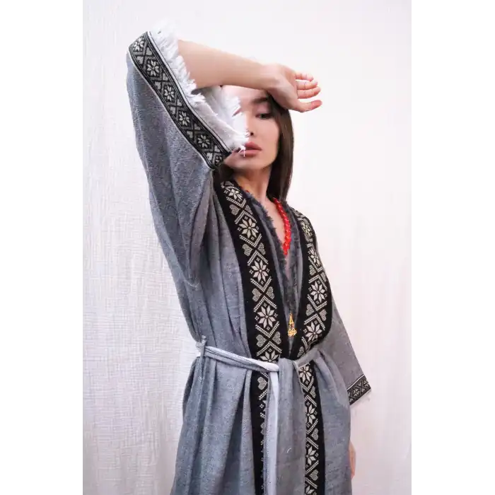 TARSUS KİLİM BORDÜRLÜ DOKUMA KAFTAN / siyah