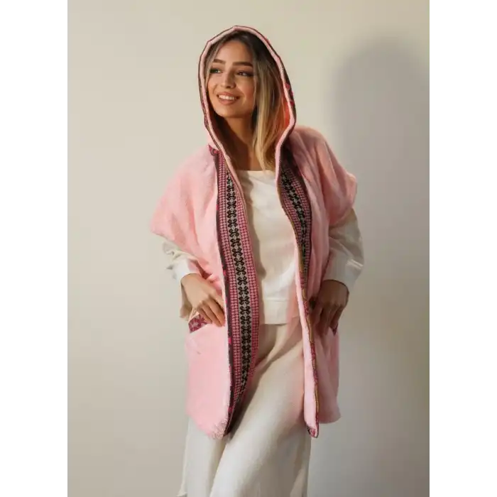 TUNA KAPŞONLU WELLSOFT YELEK / PEMBE