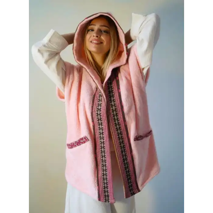 TUNA KAPŞONLU WELLSOFT YELEK / PEMBE