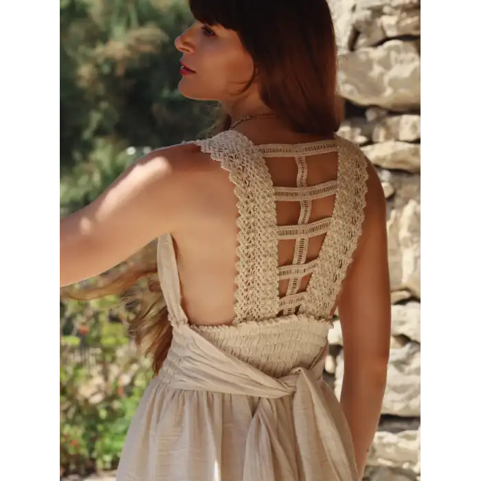 ZAMBAK SIRTI DANTEL DETAYLI ELBİSE