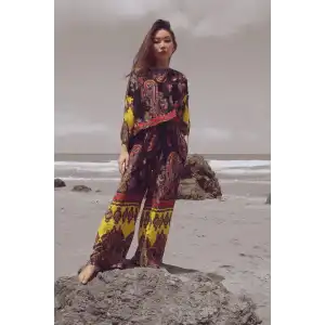 JAKARTA ŞAL DESEN VİSKON BLUZ & PANTOLON TAKIM