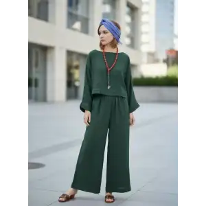 SOUL MÜSLİN BLUZ PANTOLON TAKIM /petrol