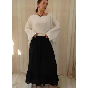 NAZLI PAMUK VUAL ÇİFT KAT ETEK / Siyah