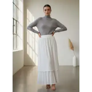 NAZLI PAMUK VUAL ÇİFT KAT ETEK / Beyaz