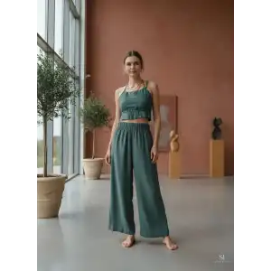 SUNA MÜSLİN BLUZ PANTOLON TAKIM / yeşil