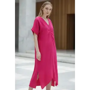 DORA YALDIZLI MÜSLİN ELBİSE / fuşya