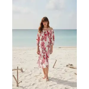 BALİ ETEĞİ BÜZGÜLÜ ELBİSE / Mercan