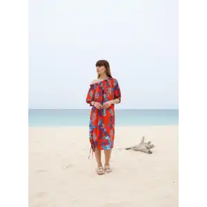 BALİ ETEĞİ BÜZGÜLÜ ELBİSE / Kırmızı