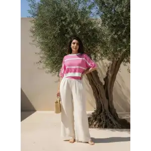 MUMBAI MÜSLİN CROP & PANTOLON TAKIM / Fuşya