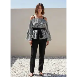 LİNET PAMUK DOKUMA ÇİZGİLİ BLUZ