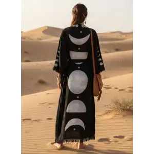 MOON TAHTA BASKILI MÜSLİN KİMONO