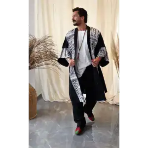 TRIBAL BORDÜR DETAYLI BOHEM MÜSLİN KAFTAN