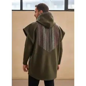 TUNA KAPŞONLU KİLİM DETAYLI POLAR YELEK / Haki