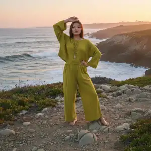 SOUL MÜSLİN BLUZ PANTOLON TAKIM / Fıstık Yeşili