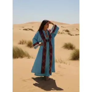 TARSUS KİLİM BORDÜRLÜ DOKUMA KAFTAN / turkuaz