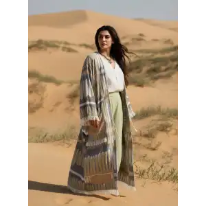 TOTEM DOKUMA JAKAR PAMUK KİMONO / Bej