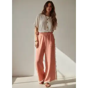 PÜSKÜLLÜ CRINCLE PANTOLON / Turuncu