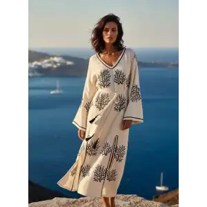 CORAL PAMUK BASKILI ELBİSE / mercan desen