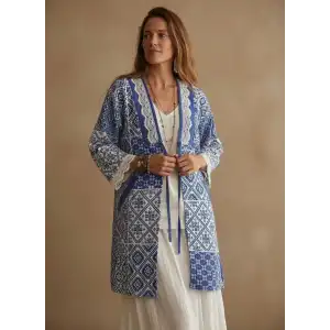 İZNİK ÇİNİ DESEN PAMUK KANVAS BASKILI CEKET