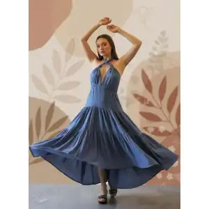 EVA MÜSLİN KATLI BOHEM ELBİSE